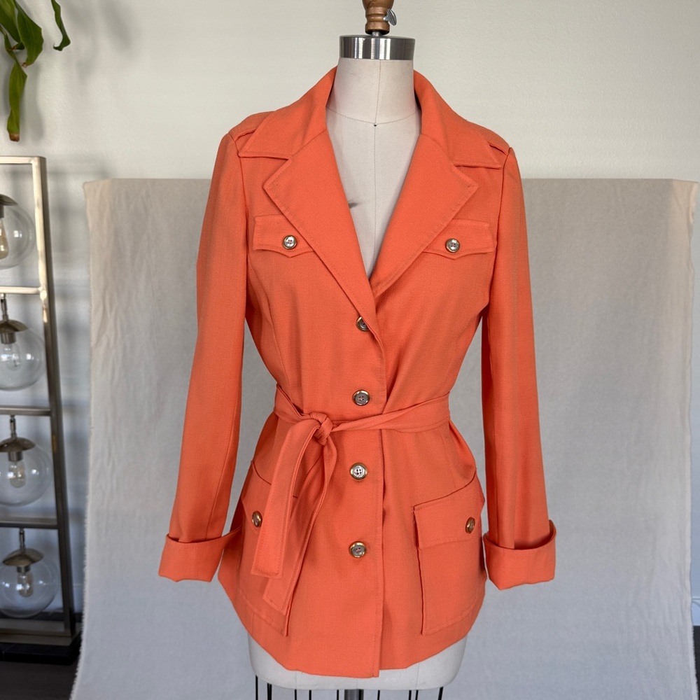 Elegant Orange Women's Belted Suit